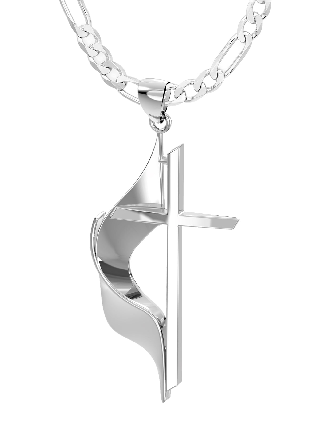 30mm Methodist Cross Necklace Pendant Necklace In Silver