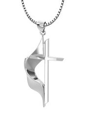 Ladies 925 Sterling Silver Methodist Cross Pendant Necklace, 30mm - US Jewels
