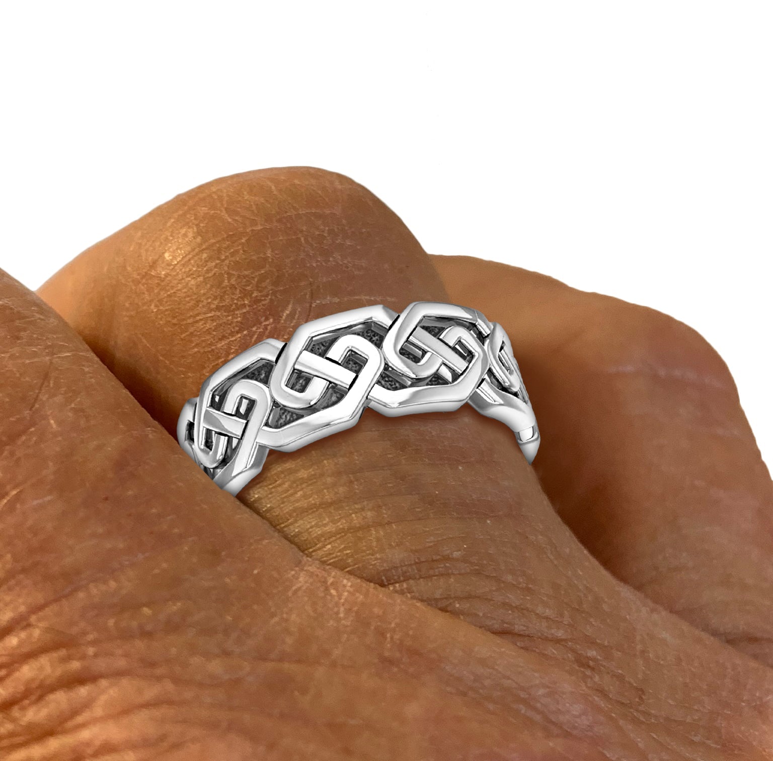 Ladies 925 Sterling Silver Modern Irish Celtic Knot Ring Band - US Jewels