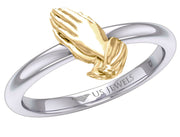 Ladies 925 Sterling Silver or Two Tone Jesus Praying Hands Ring - US Jewels