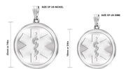 Ladies 925 Sterling Silver Round Medical ID Pendant, 5 Color & 2 Size Options - US Jewels