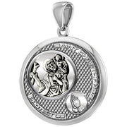 Ladies 925 Sterling Silver Round Saint Christopher Round Polished Finish Pendant Necklace, 25mm - US Jewels