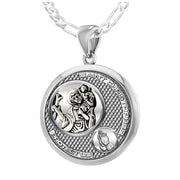 Ladies 925 Sterling Silver Round Saint Christopher Round Polished Finish Pendant Necklace, 25mm - US Jewels