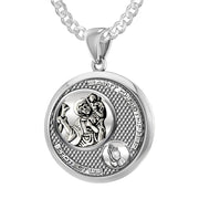 Ladies 925 Sterling Silver Round Saint Christopher Round Polished Finish Pendant Necklace, 25mm - US Jewels