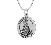 Ladies 925 Sterling Silver Saint 18.5mm Antiqued Brigid Medal Pendant Necklace - US Jewels