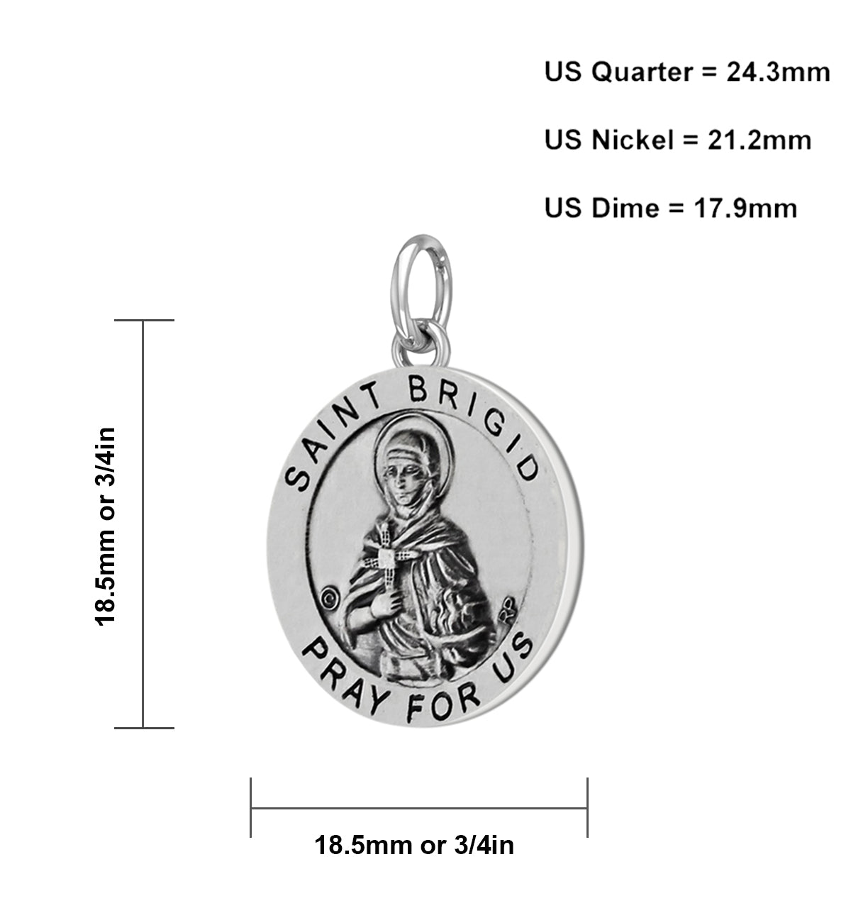 Ladies 925 Sterling Silver Saint 18.5mm Antiqued Brigid Medal Pendant Necklace - US Jewels