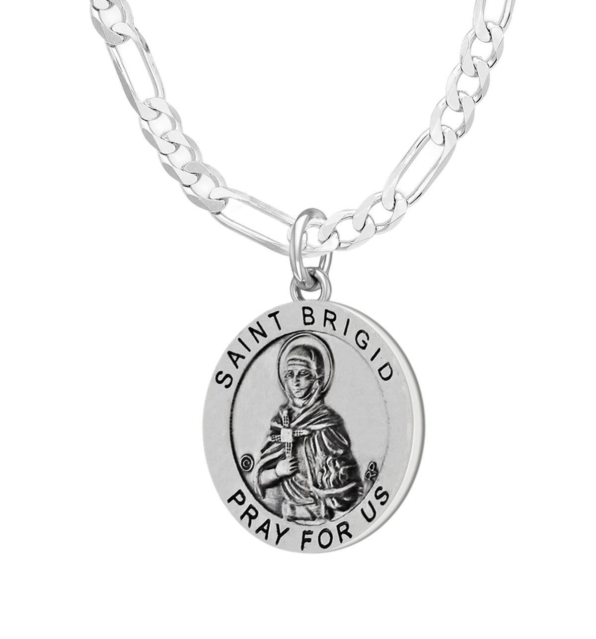 Ladies 925 Sterling Silver Saint 18.5mm Antiqued Brigid Medal Pendant Necklace - US Jewels