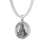Ladies 925 Sterling Silver Saint 18.5mm Antiqued Brigid Medal Pendant Necklace - US Jewels