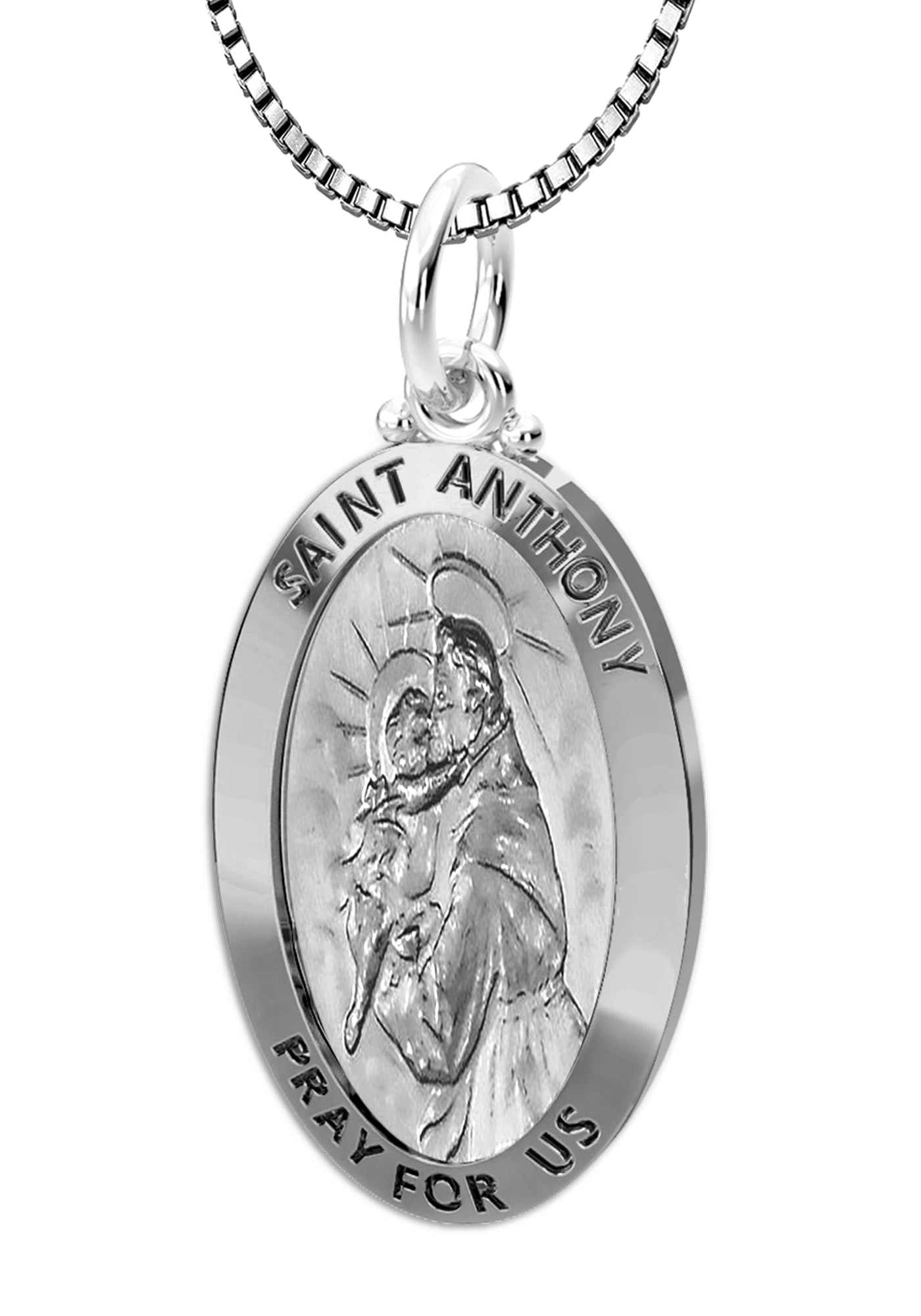 Ladies 925 Sterling Silver Saint Anthony Antique Finish Oval Pendant Necklace, 26mm - US Jewels