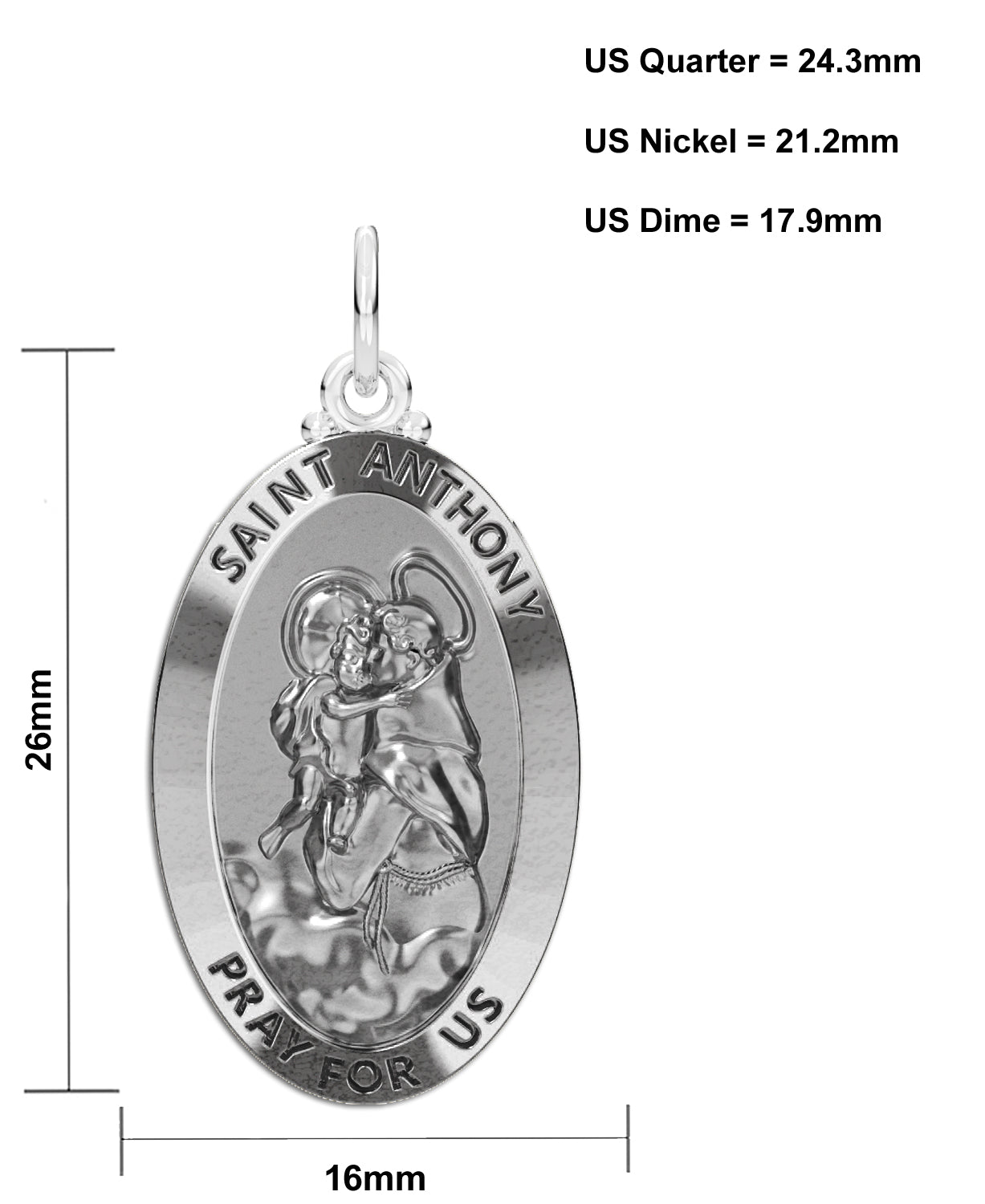 Ladies 925 Sterling Silver Saint Anthony Antique Finish Oval Pendant Necklace, 26mm - US Jewels