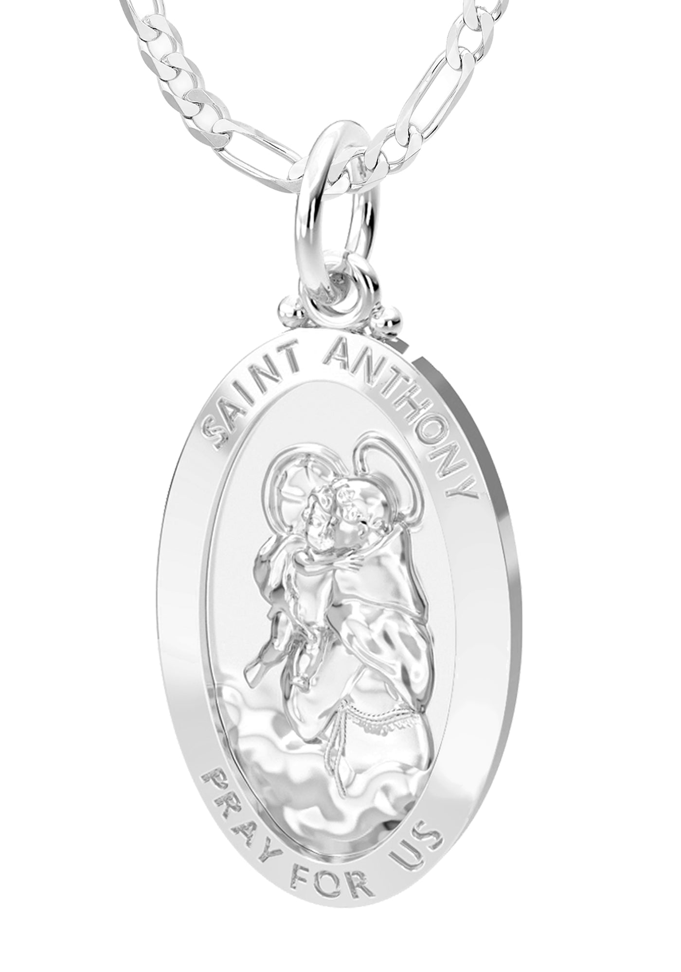 Ladies 925 Sterling Silver Saint Anthony Polish Finish 1in Oval Pendant Necklace - US Jewels
