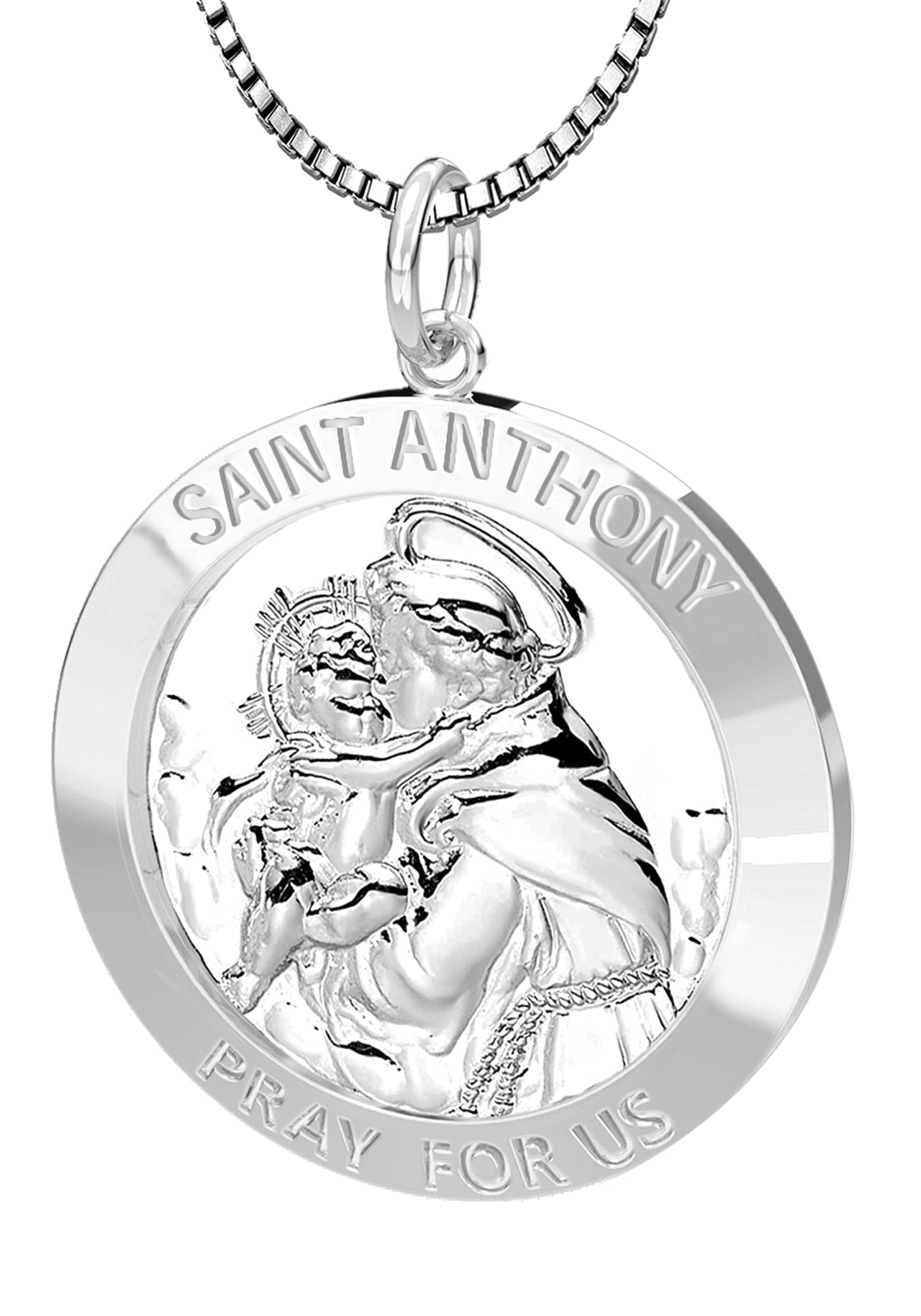 Ladies 925 Sterling Silver Saint Anthony Round Pendant Necklace, 22mm - US Jewels