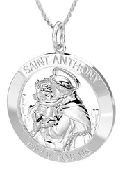 Ladies 925 Sterling Silver Saint Anthony Round Pendant Necklace, 22mm - US Jewels