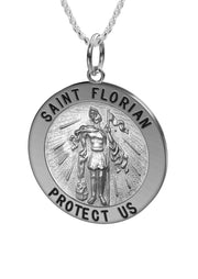 Ladies 925 Sterling Silver Saint Florian Antique Round Pendant Necklace, 18mm - US Jewels