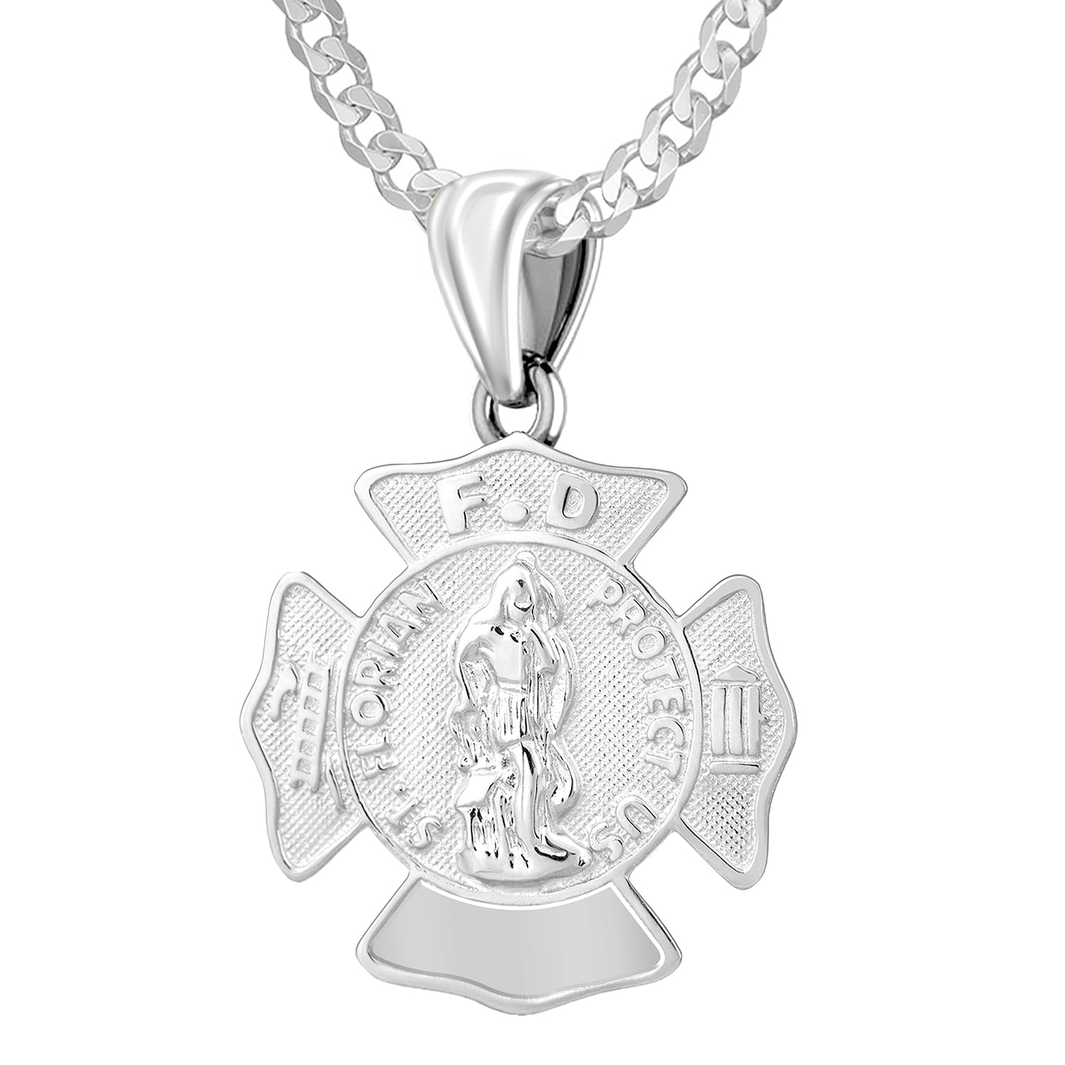 Ladies 925 Sterling Silver Saint Florian Customizable Firefighter Pendant Necklace, 23mm - US Jewels
