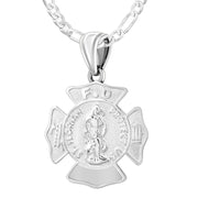 Ladies 925 Sterling Silver Saint Florian Customizable Firefighter Pendant Necklace, 23mm - US Jewels