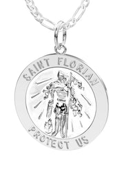 Ladies 925 Sterling Silver Saint Florian Polished Round Pendant Necklace, 22mm - US Jewels