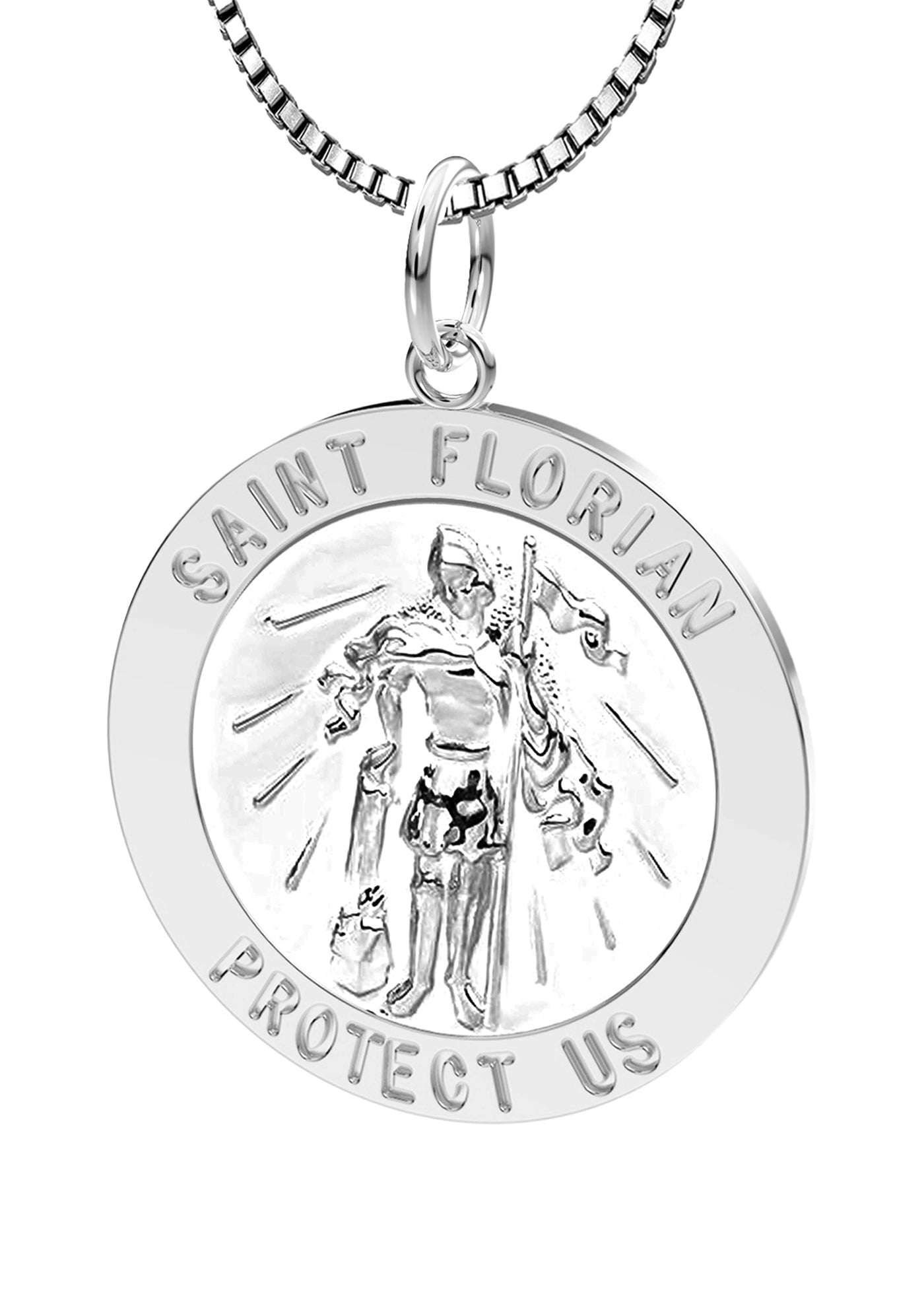 Ladies 925 Sterling Silver Saint Florian Polished Round Pendant Necklace, 22mm - US Jewels