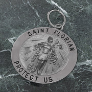 Ladies 925 Sterling Silver Saint Florian Round Antique Pendant Necklace, 22mm - US Jewels