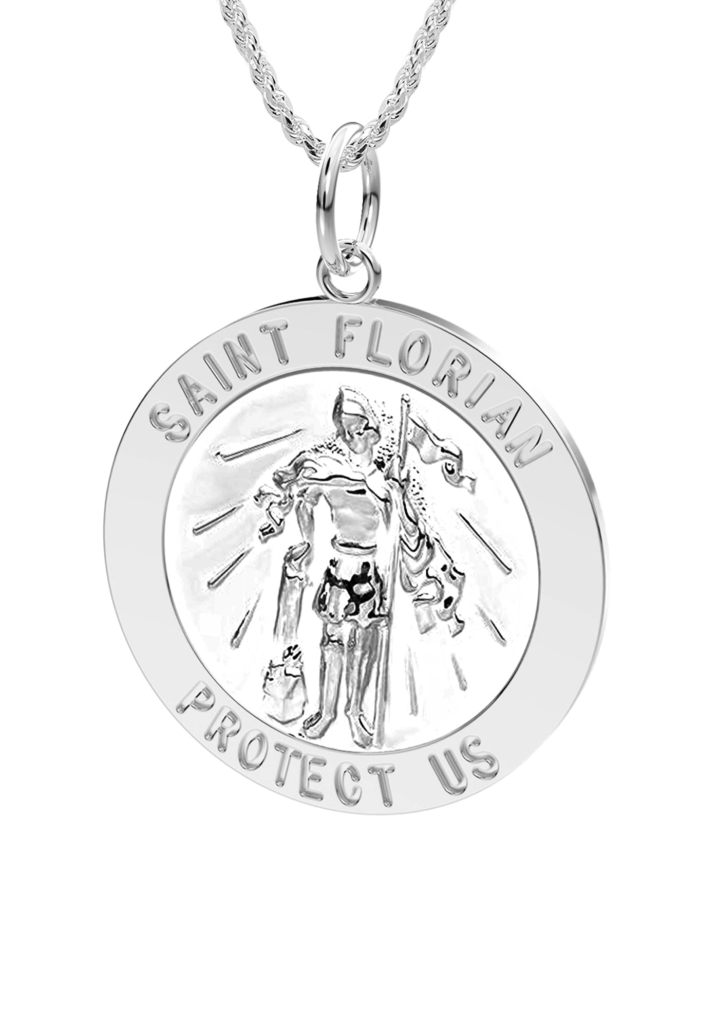 Ladies 925 Sterling Silver Saint Florian Round Polished Pendant Necklace, 18mm - US Jewels
