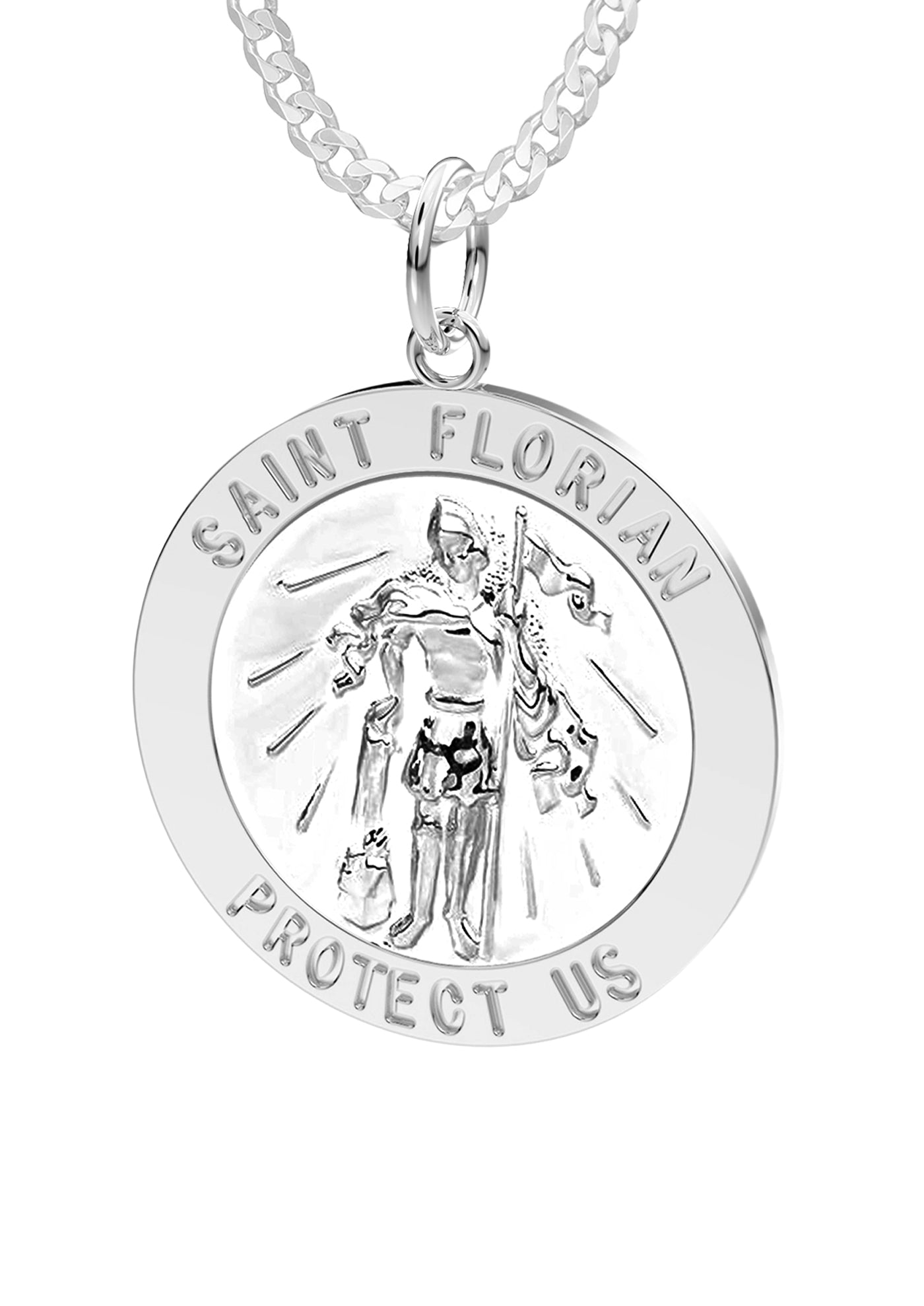 Ladies 925 Sterling Silver Saint Florian Round Polished Pendant Necklace, 18mm - US Jewels