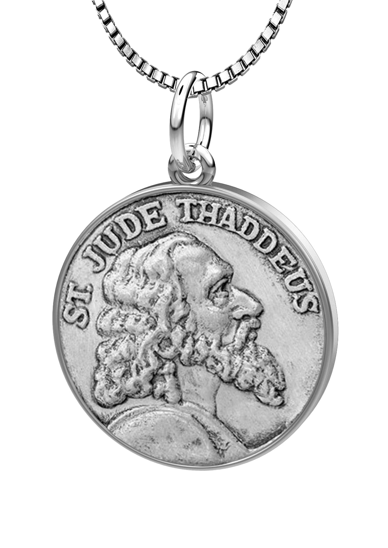 Ladies 925 Sterling Silver Saint Jude Thaddeus Round Pendant Necklace, 18mm - US Jewels