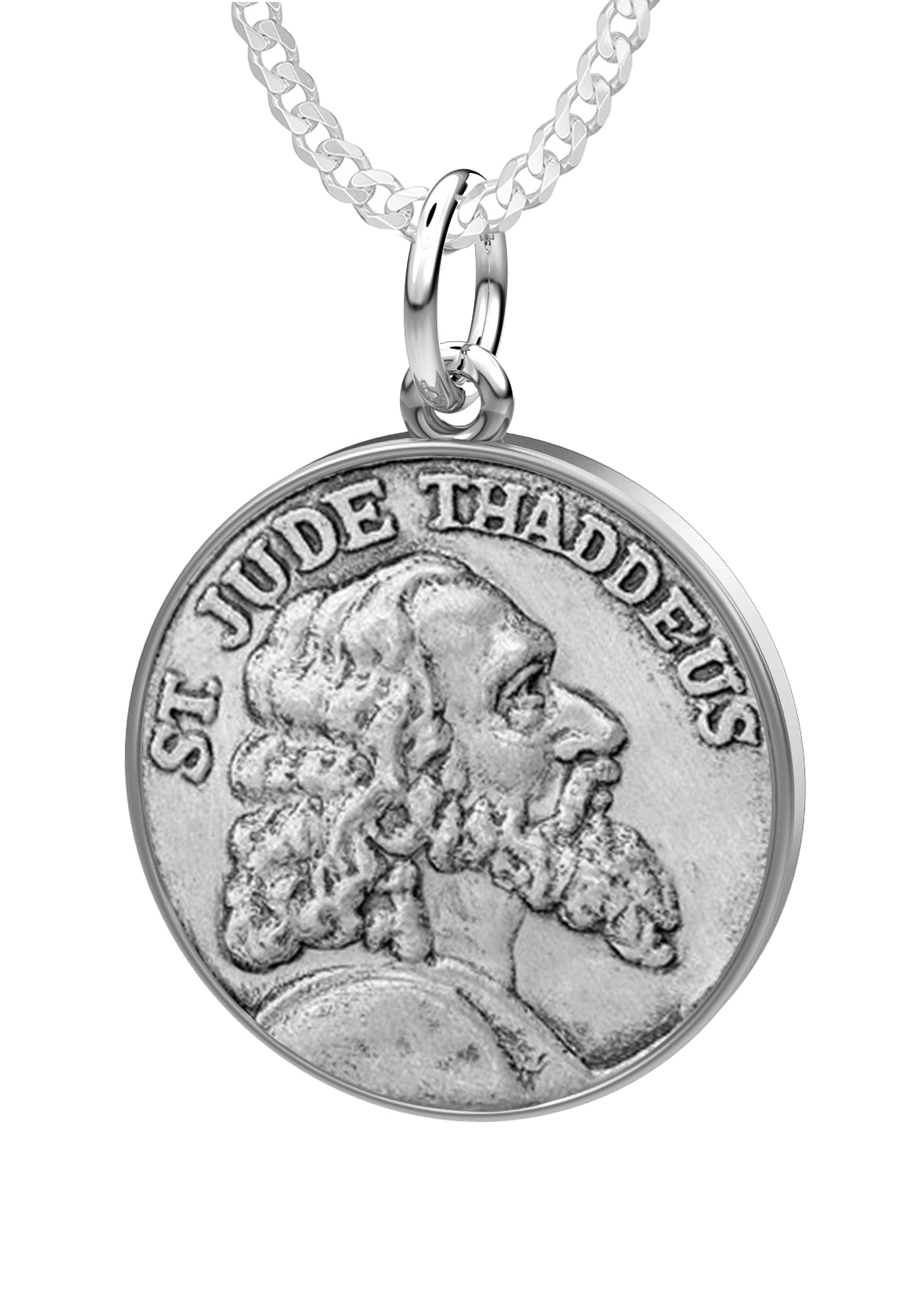 Ladies 925 Sterling Silver Saint Jude Thaddeus Round Pendant Necklace, 18mm - US Jewels