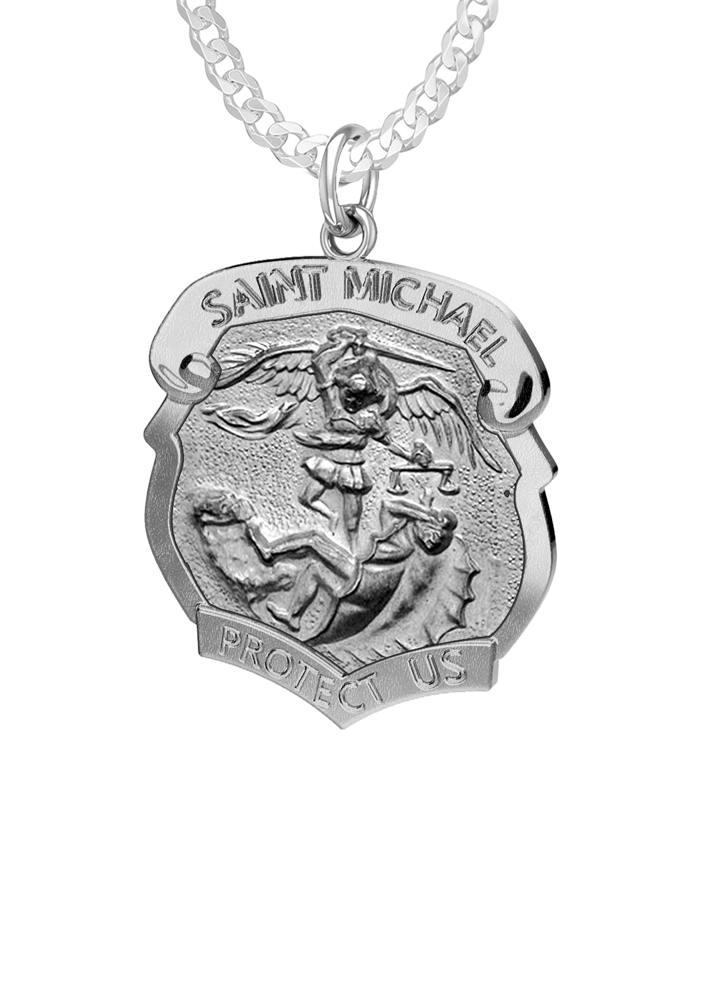 Ladies 925 Sterling Silver Saint Michael Antique Finish Shield Badge Pendant Necklace, 19mm - US Jewels