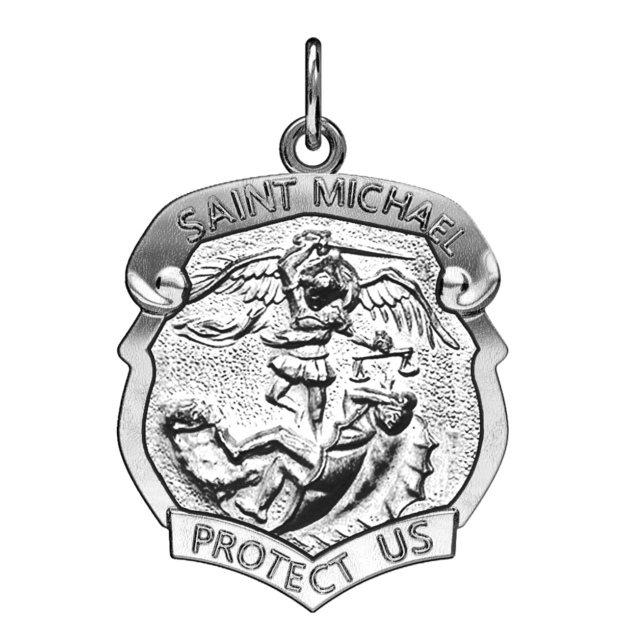 Ladies 925 Sterling Silver Saint Michael Antique Finish Shield Badge Pendant Necklace, 19mm - US Jewels