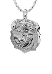 Ladies 925 Sterling Silver Saint Michael Antique Finish Shield Badge Pendant Necklace, 19mm - US Jewels