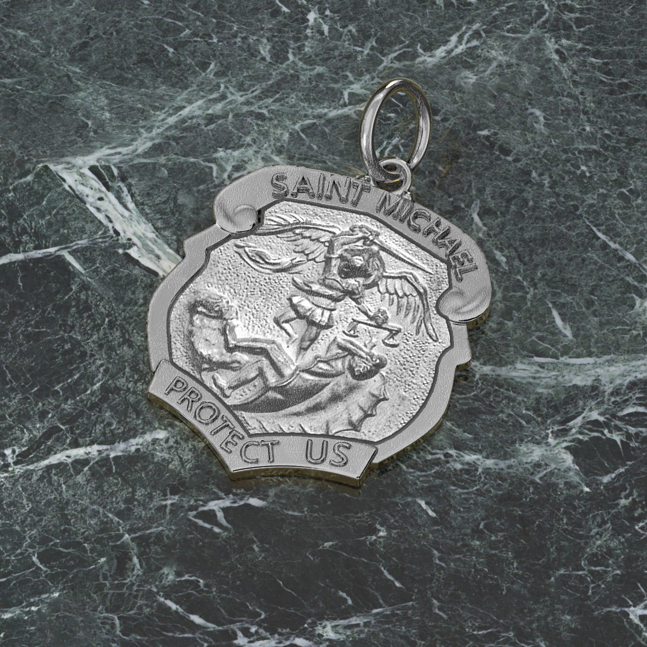 Ladies 925 Sterling Silver Saint Michael Antique Finish Shield Badge Pendant Necklace, 28mm - US Jewels