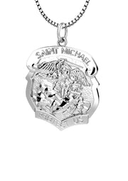 Ladies 925 Sterling Silver Saint Michael High Polished Shield Badge Pendant Necklace, 19mm - US Jewels