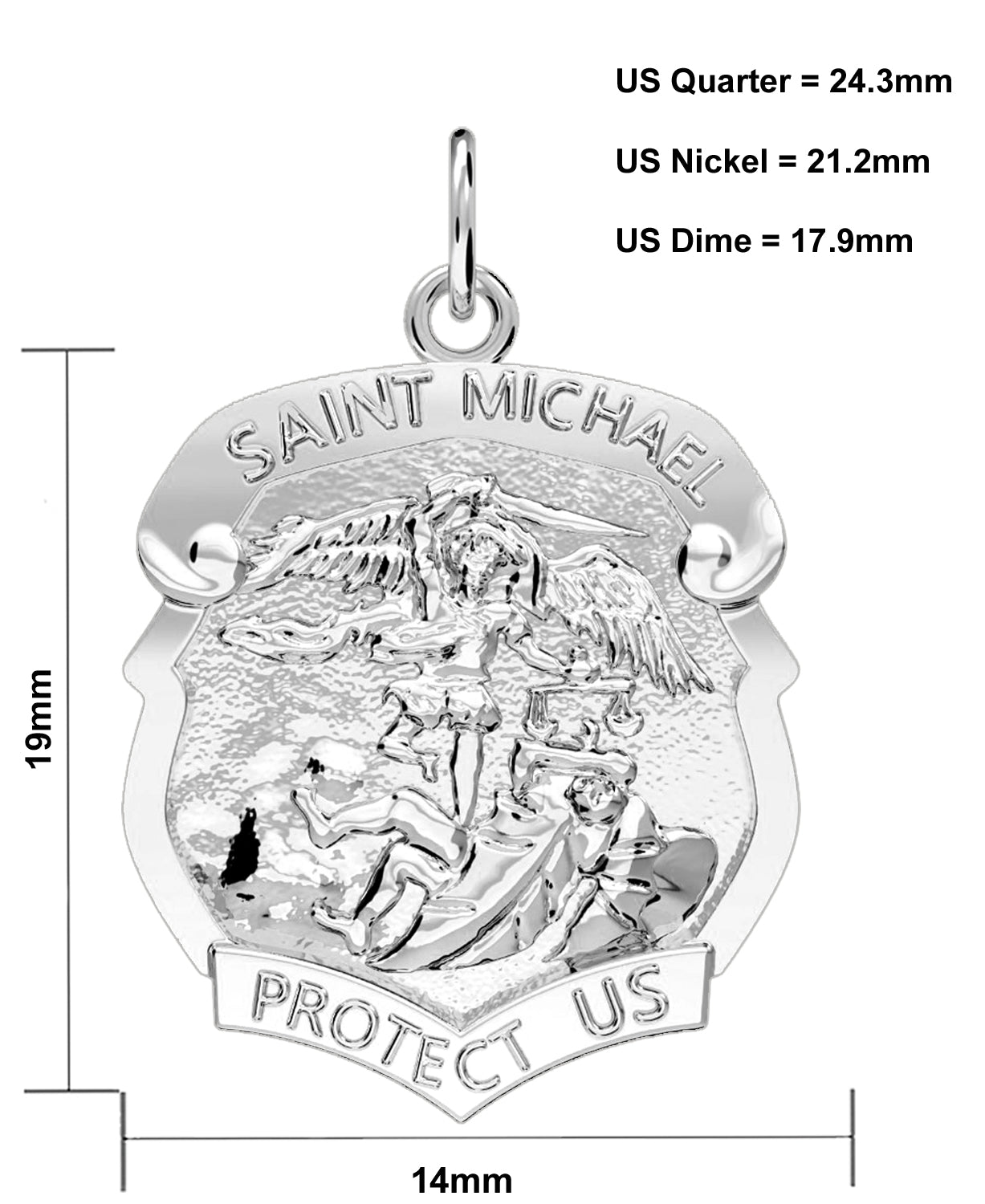 Ladies 925 Sterling Silver Saint Michael High Polished Shield Badge Pendant Necklace, 19mm - US Jewels