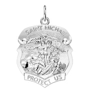 Ladies 925 Sterling Silver Saint Michael High Polished Shield Badge Pendant Necklace, 19mm - US Jewels