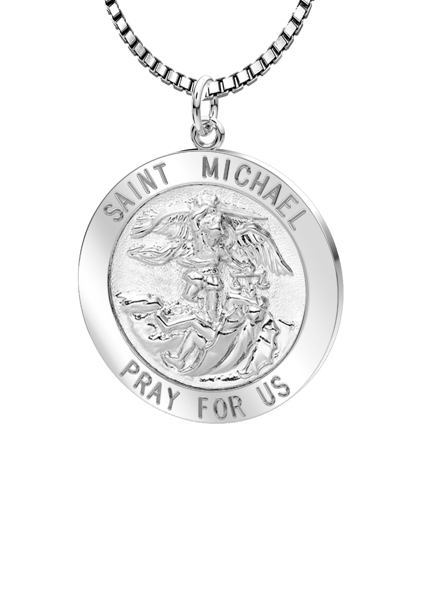 Ladies 925 Sterling Silver Saint Michael Round Pendant Necklace, 18mm - US Jewels