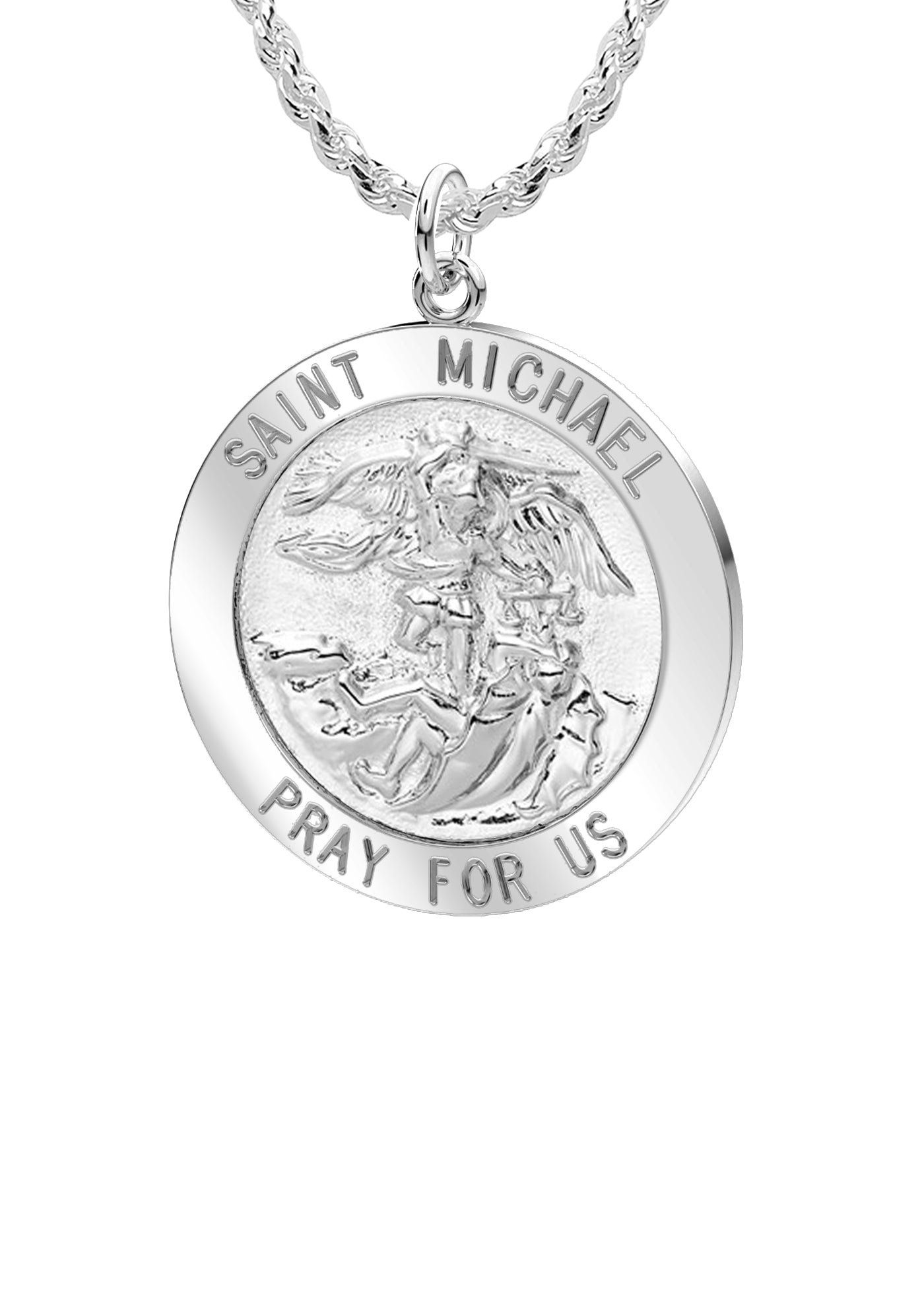 Ladies 925 Sterling Silver Saint Michael Round Pendant Necklace, 18mm - US Jewels
