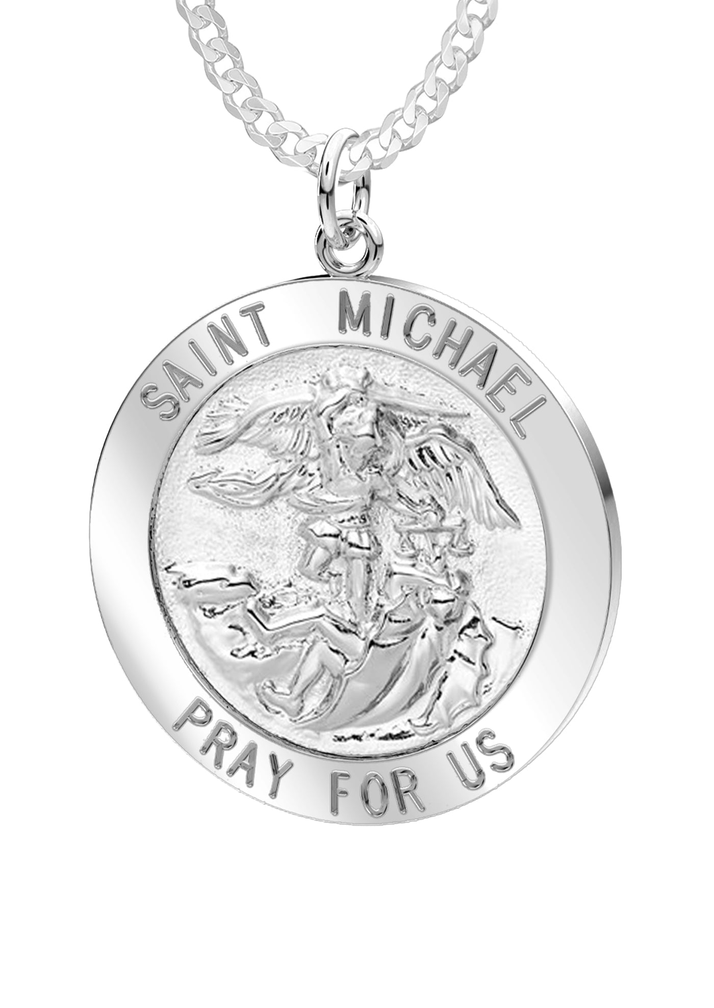 Ladies 925 Sterling Silver Saint Michael Round Pendant Necklace, 22mm - US Jewels
