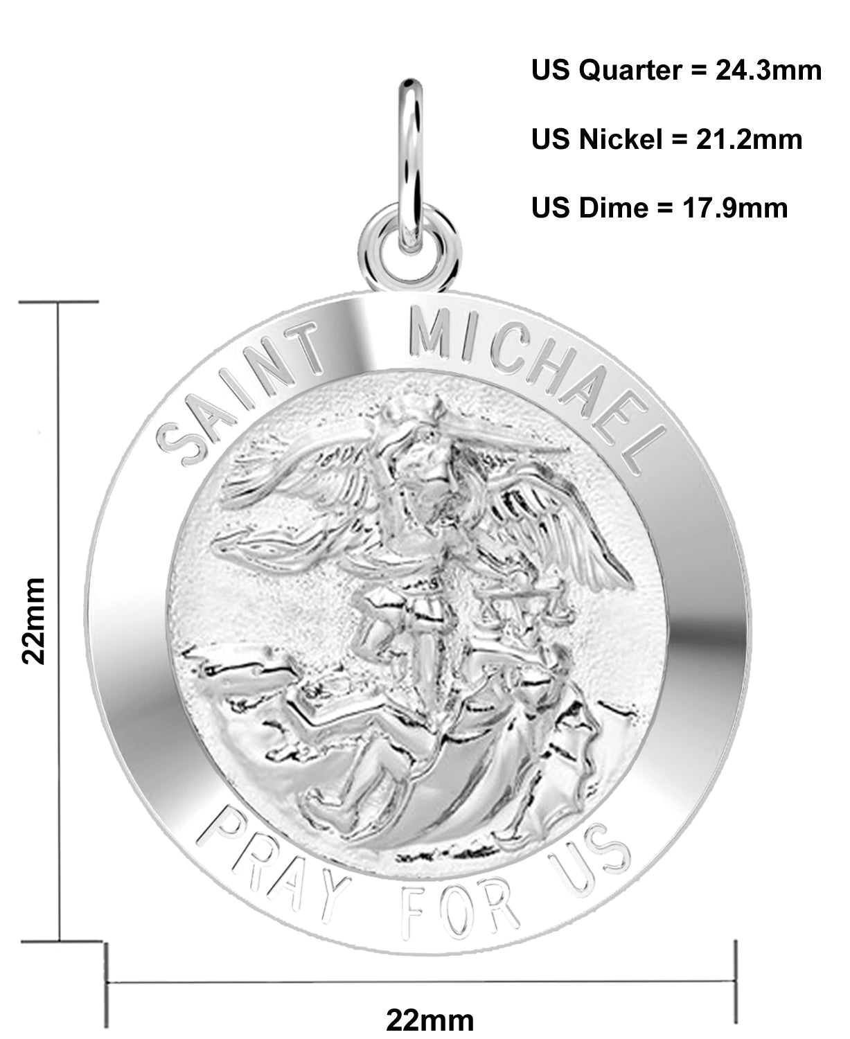 Ladies 925 Sterling Silver Saint Michael Round Pendant Necklace, 22mm - US Jewels