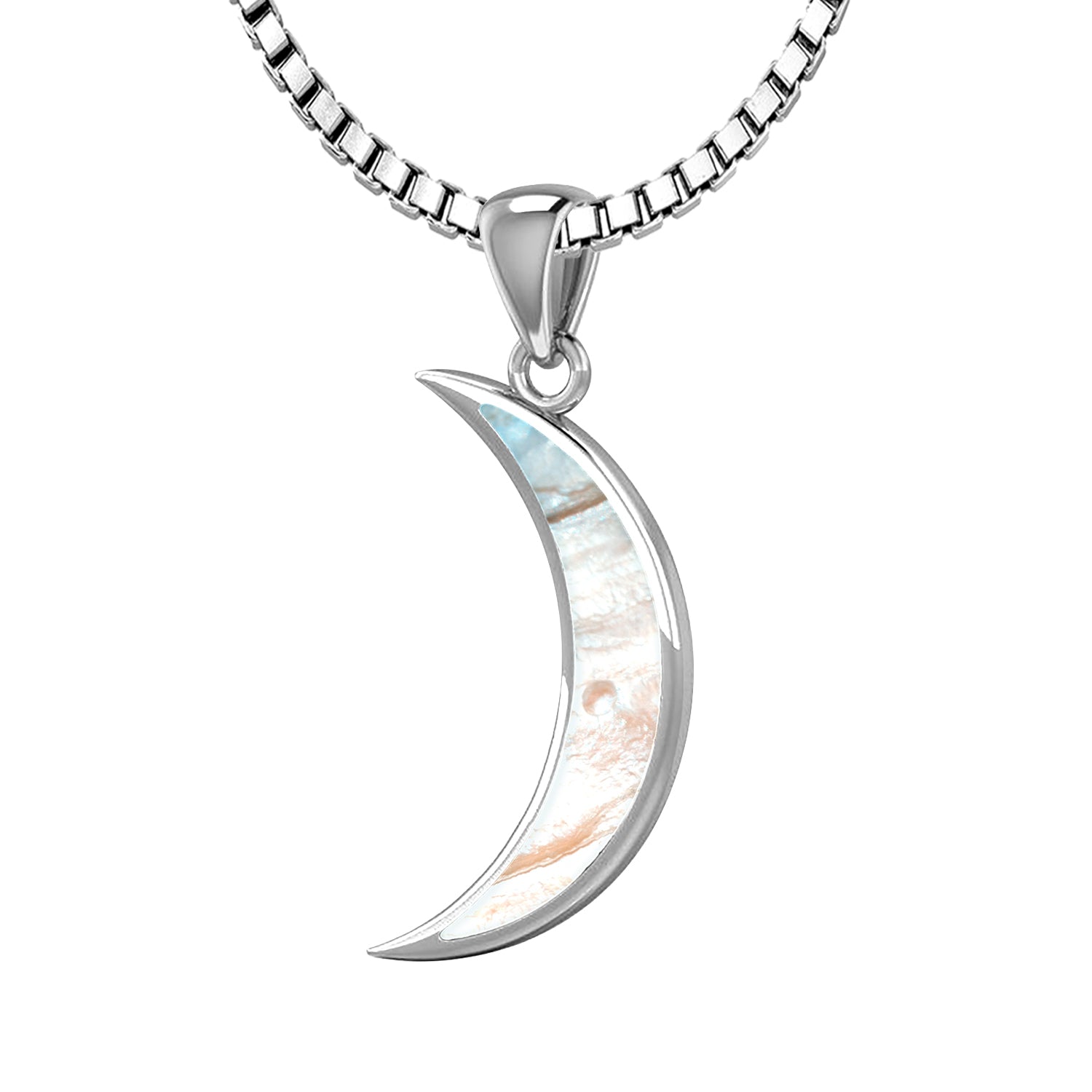 Ladies 925 Sterling Silver Simulated Mother of Pearl Magick Crescent Moon Pendant Necklace, 25mm - US Jewels