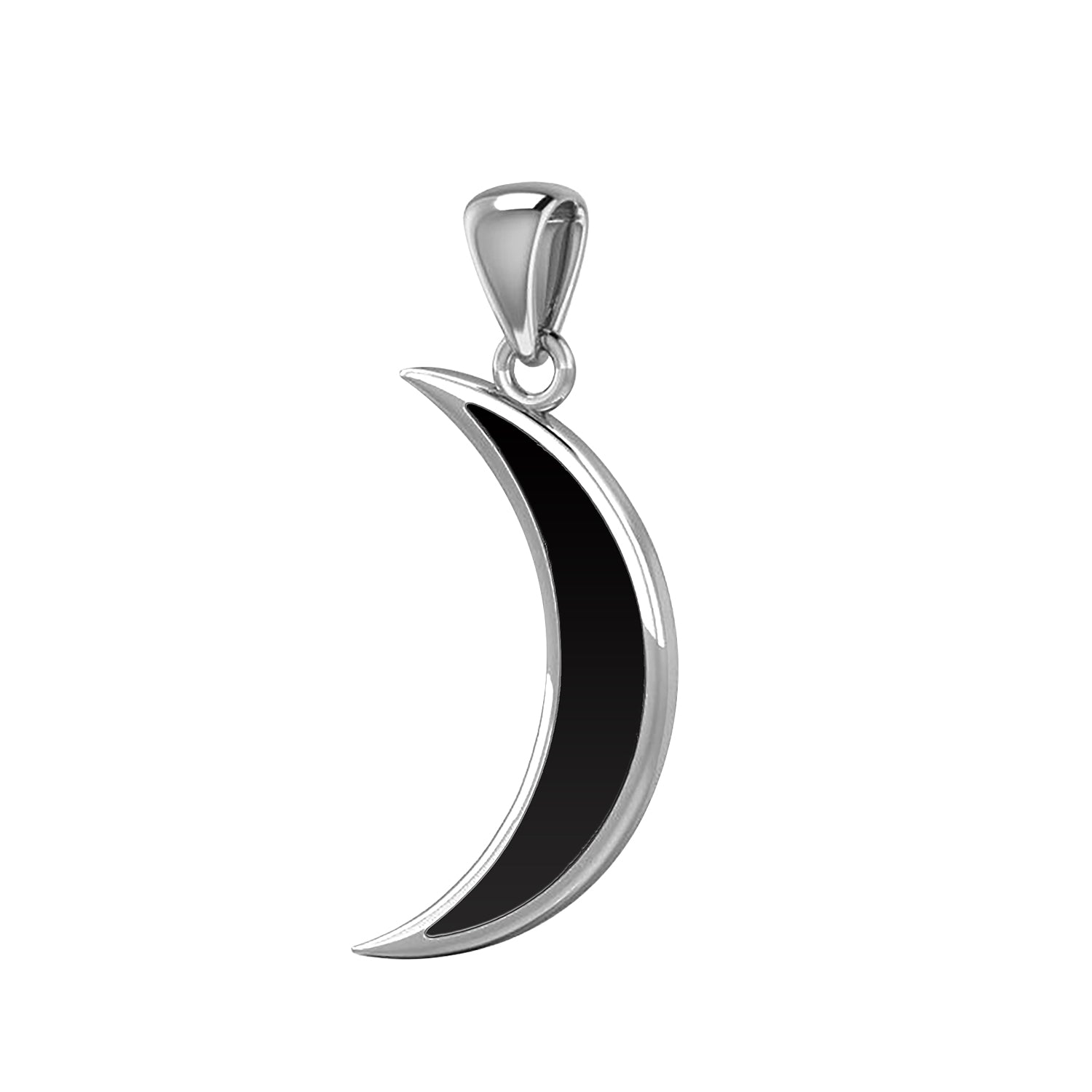 Onyx Inlay Magick Crescent Moon Necklace -Sterling Silver