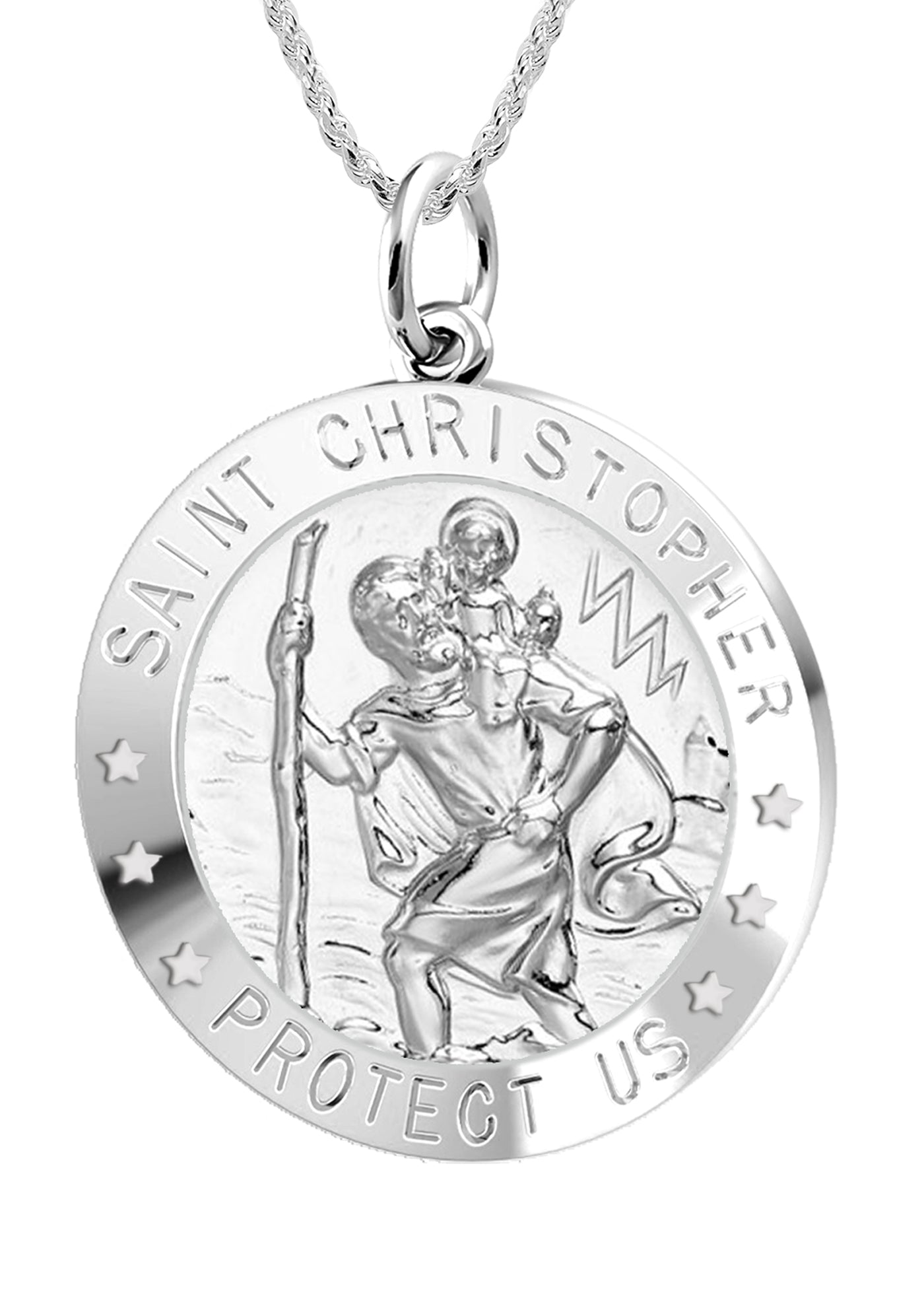 US Jewels Ladies 925 Sterling Silver St Christopher Round Polished Pendant Neckl