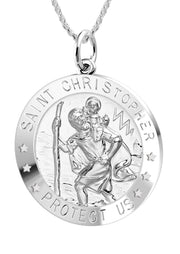 Ladies 925 Sterling Silver St Christopher Round Polished Pendant Necklace, 22mm - US Jewels