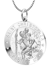 Ladies 925 Sterling Silver St Christopher Round Polished Pendant Necklace, 22mm - US Jewels