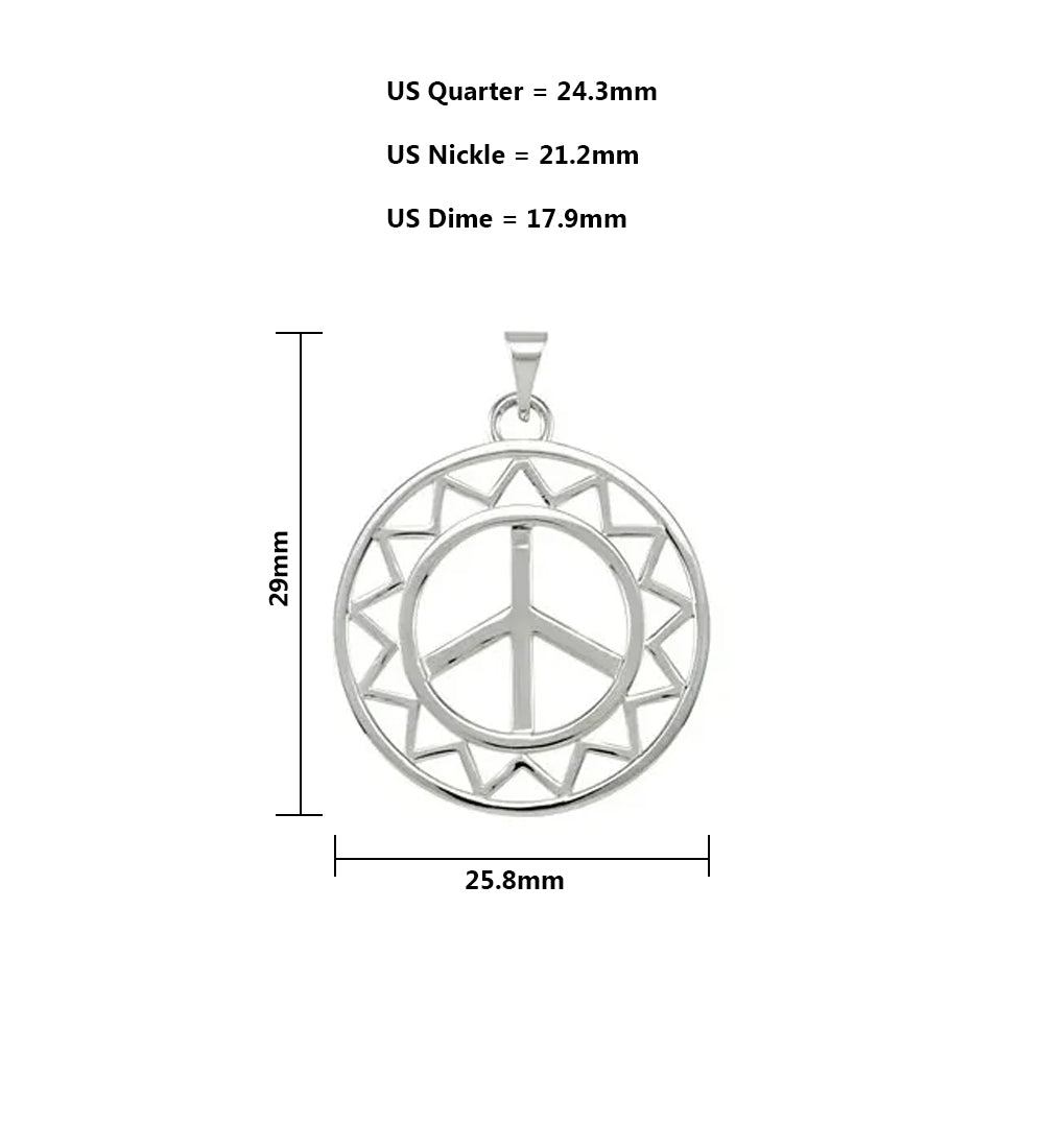 Ladies 925 Sterling Silver Sun Shaped Peace Sign Pendant - US Jewels