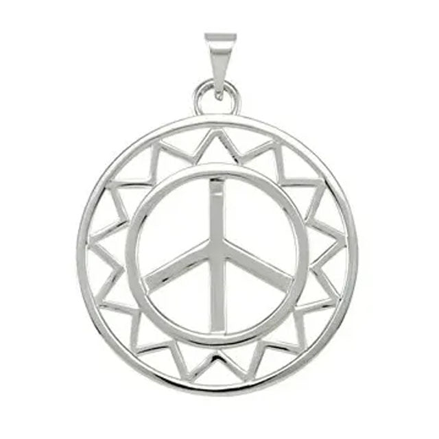 Ladies 925 Sterling Silver Sun Shaped Peace Sign Pendant - US Jewels
