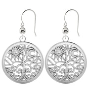 Ladies 925 Sterling Silver Tree of Life Dangle Earrings - US Jewels