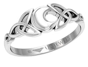 Ladies 925 Sterling Silver Trinity Knot & Crescent Moon Ring - US Jewels