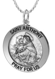 Ladies Antique 925 Sterling Silver Saint Anthony Round Pendant Necklace, 22mm - US Jewels