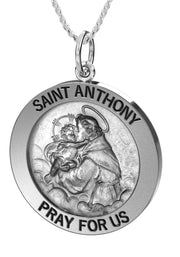 Ladies Antique 925 Sterling Silver Saint Anthony Round Pendant Necklace, 22mm - US Jewels