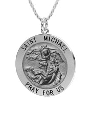 Ladies Antique 925 Sterling Silver Saint Michael Round Pendant Necklace, 18mm - US Jewels